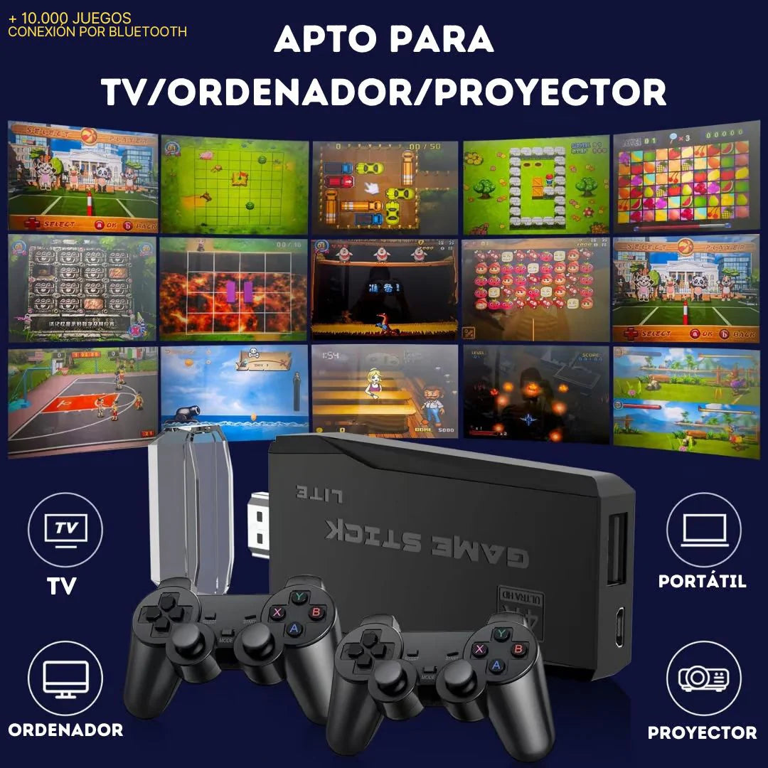 CONSOLA DE JUEGOS ADAPTABLE A TV GamePRO® | 2 CONTROLES + MEMORIA CON JUEGOS🕹️