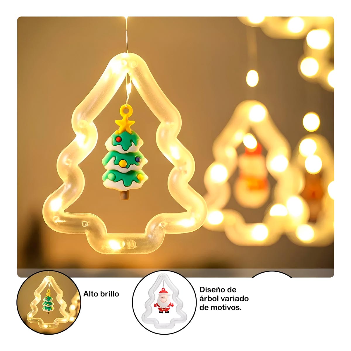 CORTINA DE LUCES DE NAVIDAD EN ARBOL 3mts