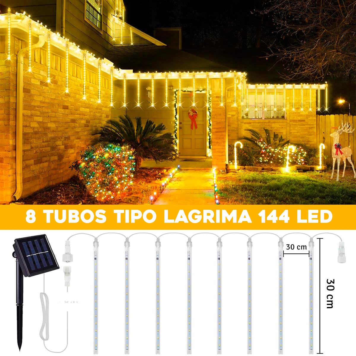 LUCES DE NAVIDAD EN CAIDA SolarMeteor® 3Mts
